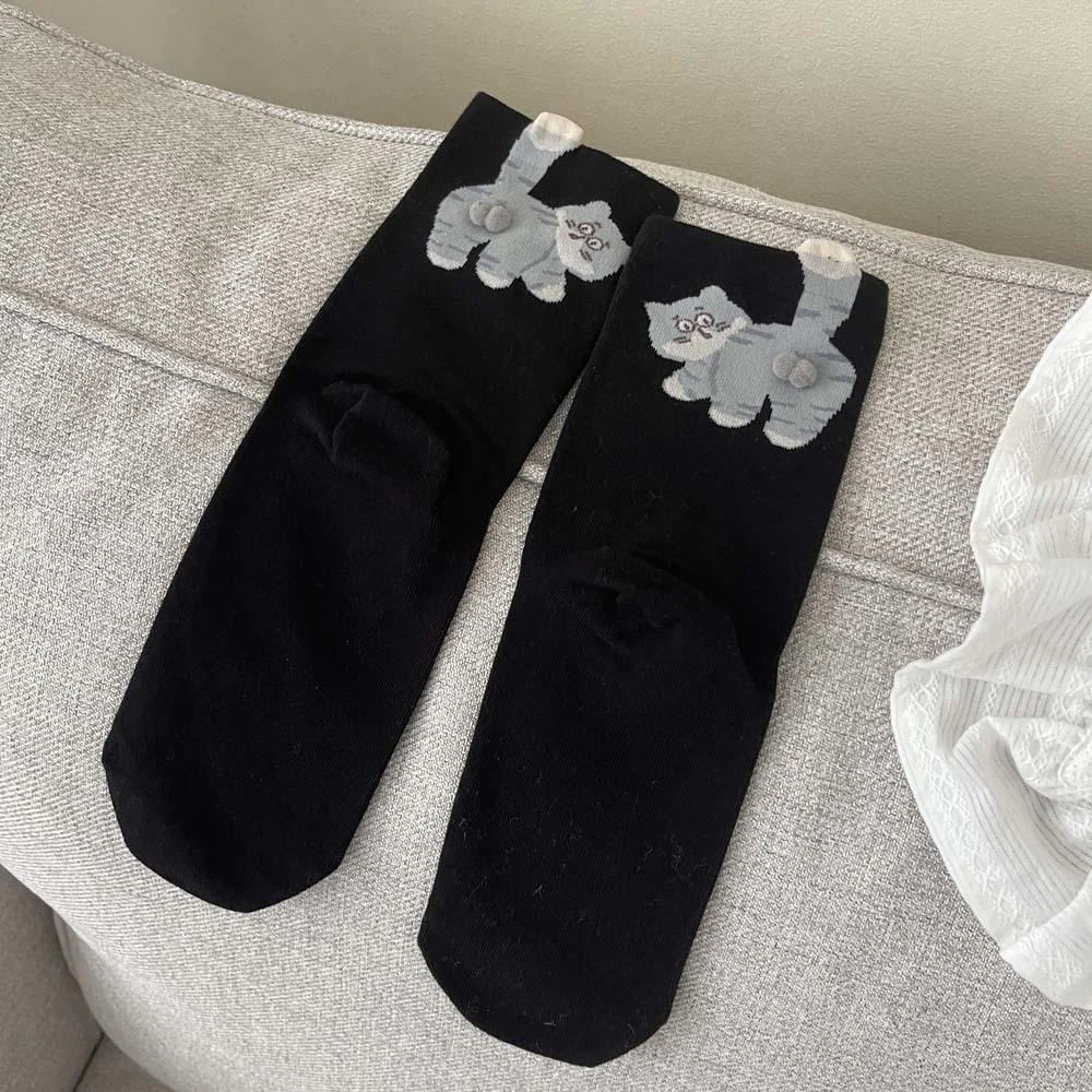 3 Pairs Cute Cat Socks with Pom Poms Soft Cotton - Image 14