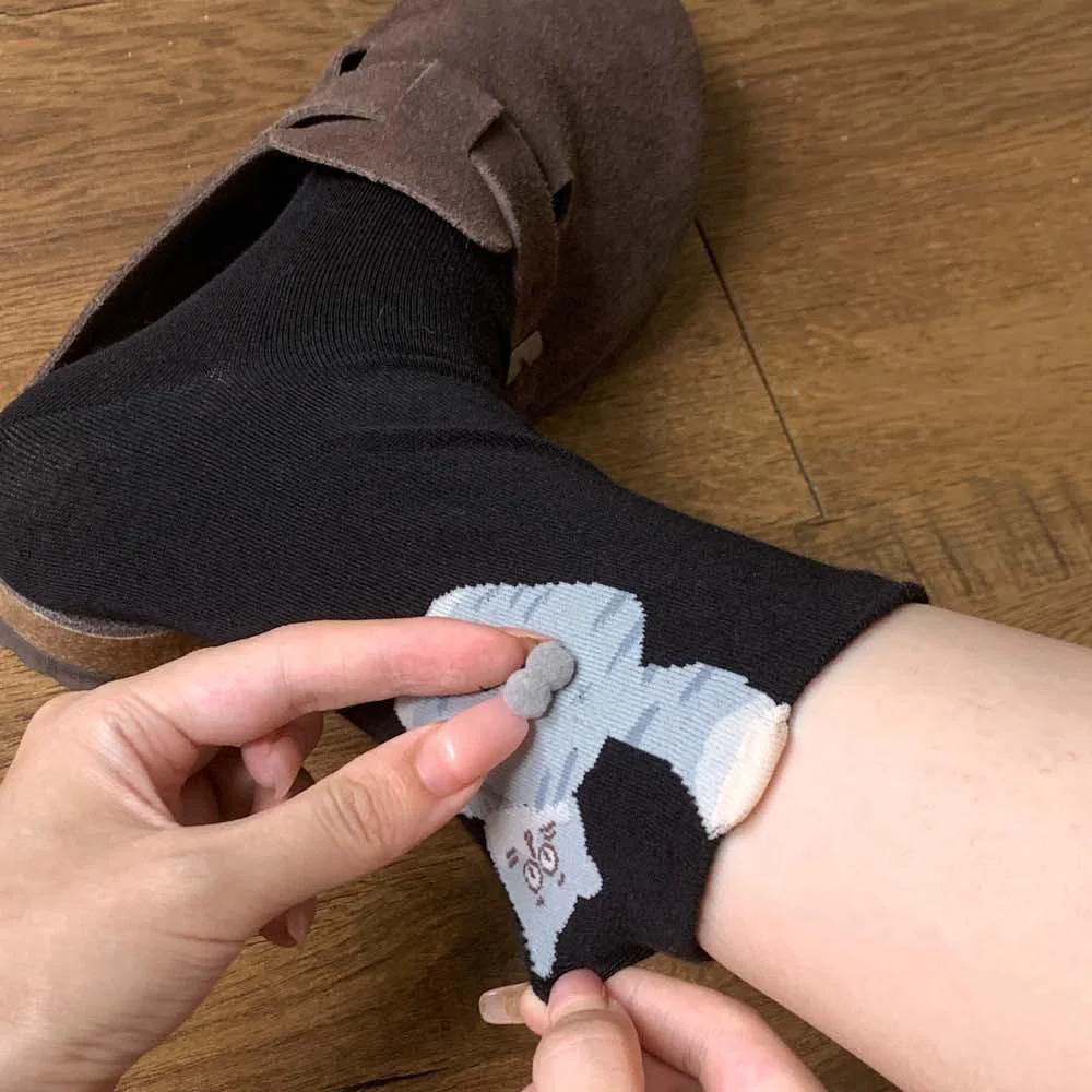 3 Pairs Cute Cat Socks with Pom Poms Soft Cotton - Image 8