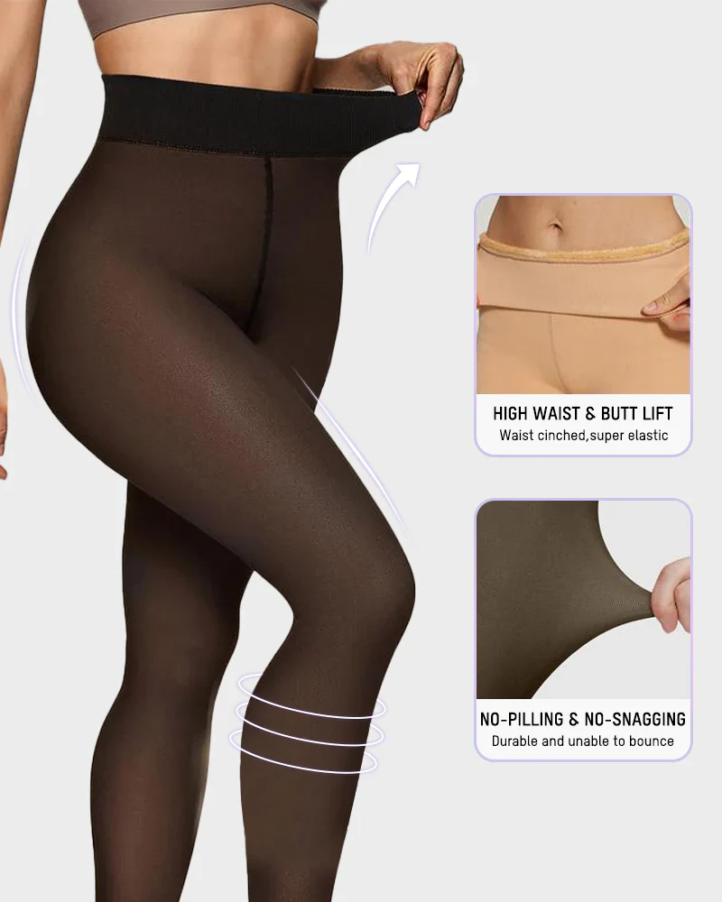 Semi-Transparent Single Seam Fleece Lined Tights - Image 4