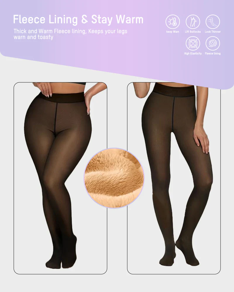 Semi-Transparent Single Seam Fleece Lined Tights - Image 7