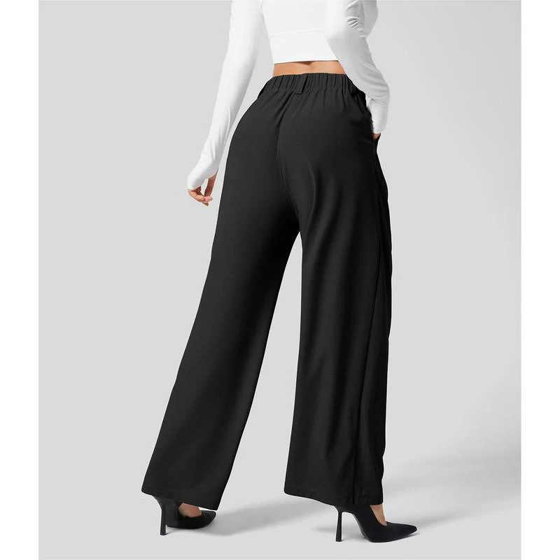 High Waisted Plicated Side Pocket Wide Leg Waffle Work Pants - Image 12