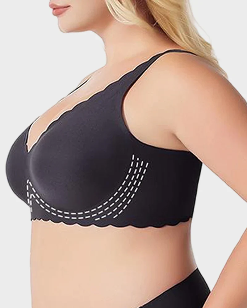 Jelly Wireless Bra with Scalloped Edge and Deep V Neckline - Image 4