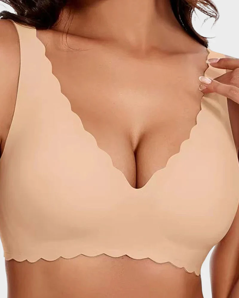 Jelly Wireless Bra with Scalloped Edge and Deep V Neckline - Image 9