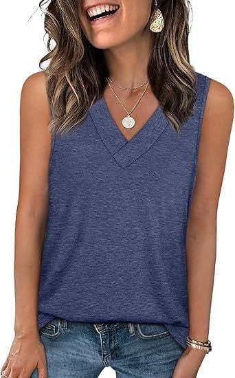 Women's Sleeveless V-Neck Slimming Loose Fit Casual Tank Top T-Shirt - Image 11