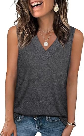 Women's Sleeveless V-Neck Slimming Loose Fit Casual Tank Top T-Shirt - Image 13