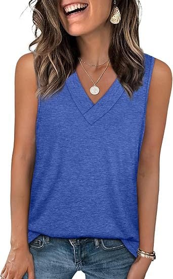 Women's Sleeveless V-Neck Slimming Loose Fit Casual Tank Top T-Shirt - Image 3