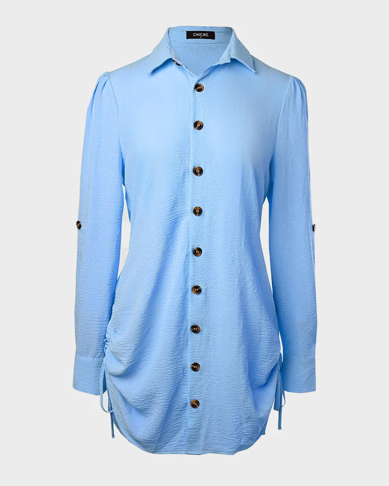 Long Sleeve Button Down Drawstring Shirt Dress - Image 8