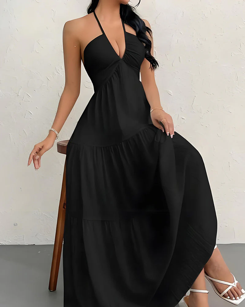 Minimalist Sleeveless Open-Back Halter Maxi Dress - Image 3