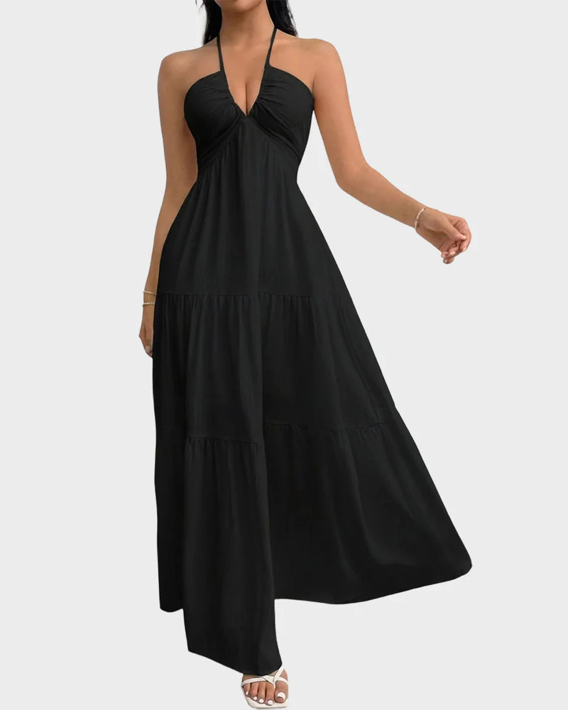 Minimalist Sleeveless Open-Back Halter Maxi Dress - Image 4