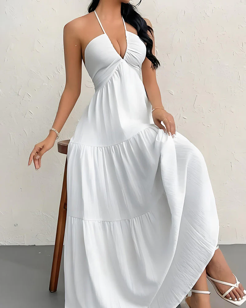 Minimalist Sleeveless Open-Back Halter Maxi Dress - Image 5