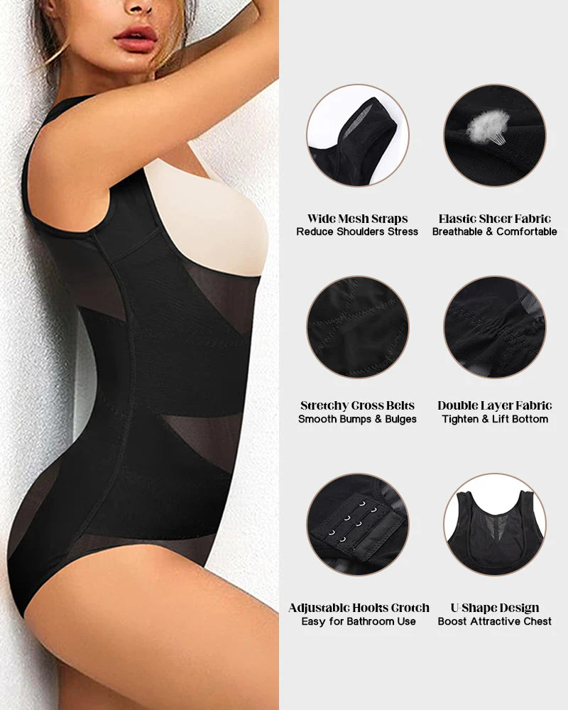 Open Bust Cross Compression Body Shaper - Image 4