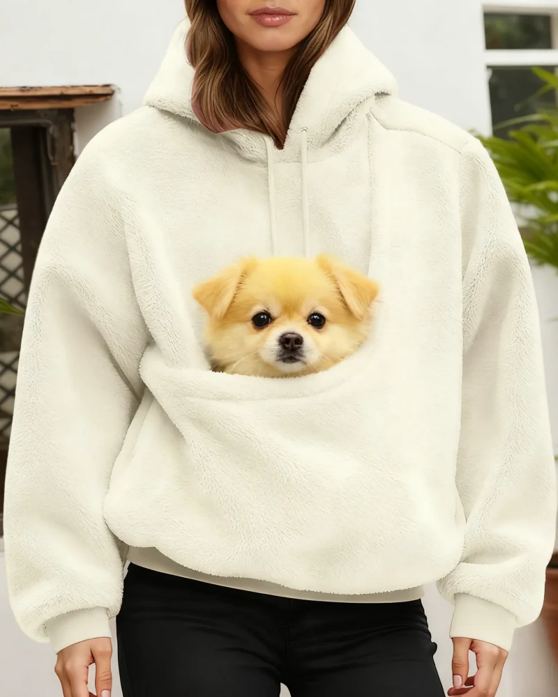 Women's Pet Pocket Hoodie Oversized Plush Carrier Pullover - Image 10