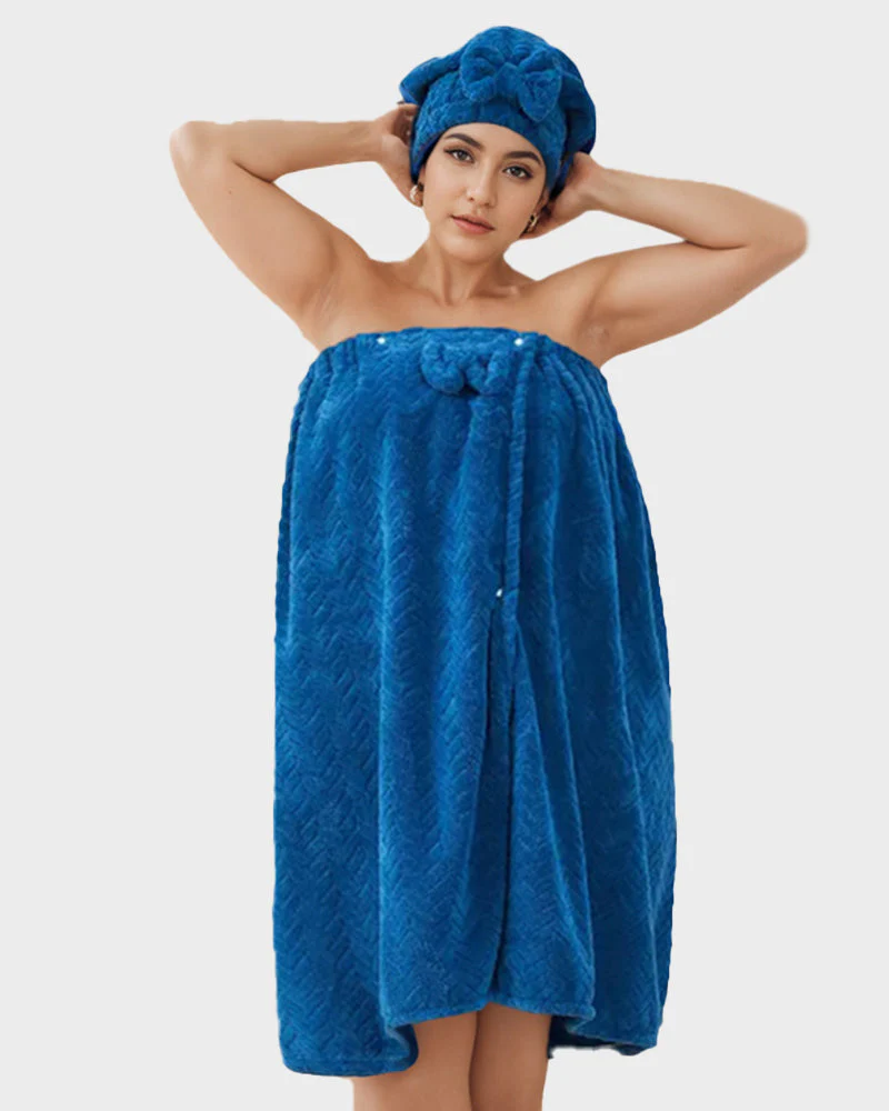 Plus Size Adjustable Bath Skirt & Quick-Dry Cap Set - Image 5
