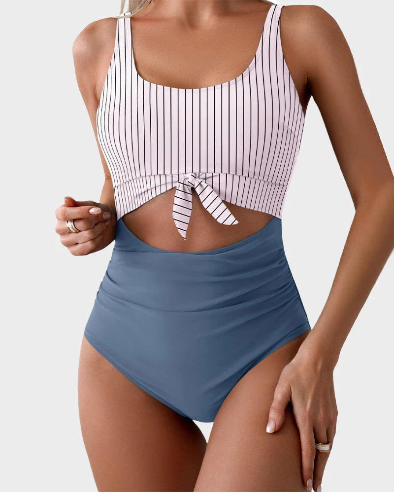 Ruched Tie-Knot Tummy Control One-Piece Swimsuit - Image 8