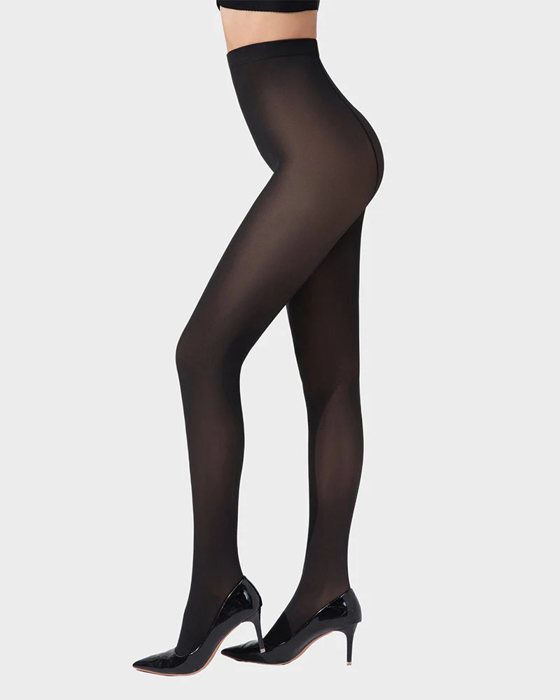 Slimming Semi-Sheer Black Tights - Image 2
