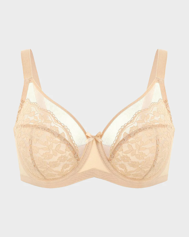 Unlined Floral Lace Minimizer Bra Comfort Fit Full Coverage - Image 11