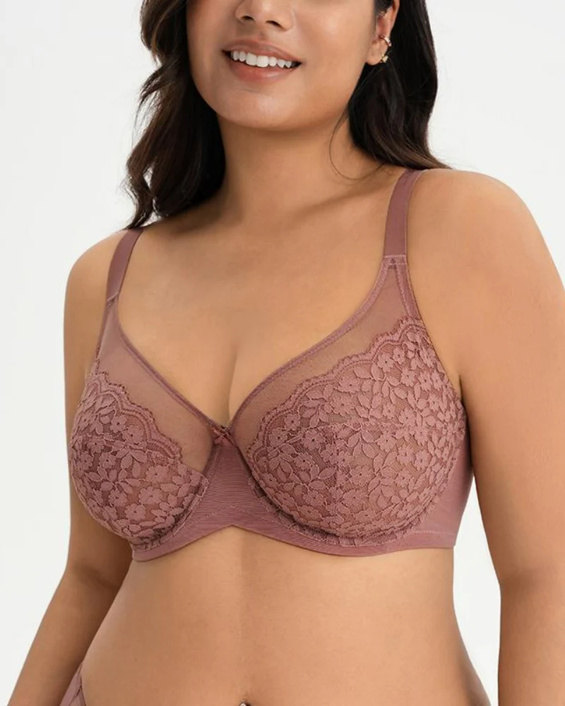Unlined Floral Lace Minimizer Bra Comfort Fit Full Coverage - Image 5
