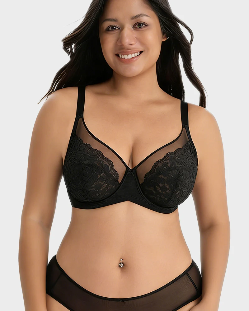 Unlined Floral Lace Minimizer Bra Comfort Fit Full Coverage - Image 8