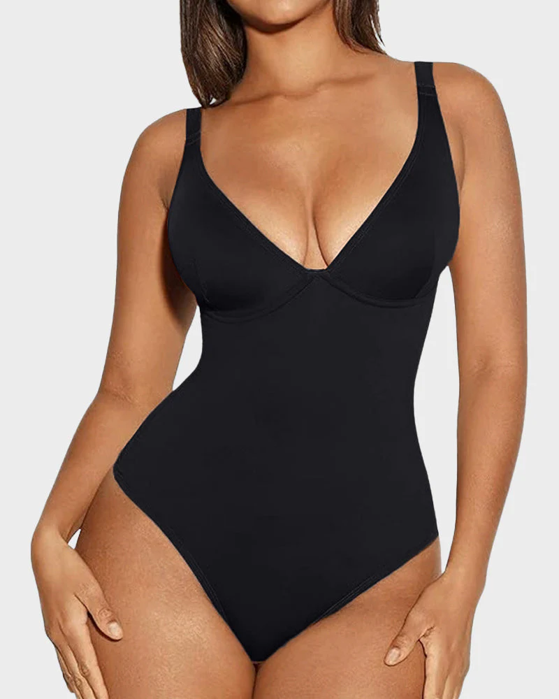 V Neck Tummy Control Thong Bodysuit Shapewear - Image 3
