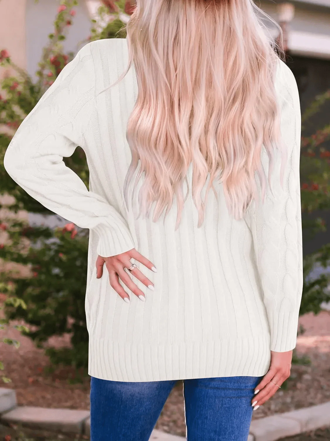 Women's Fall Casual Long Sleeve Button Down Open Front Cable Knit Cardigan - Image 2