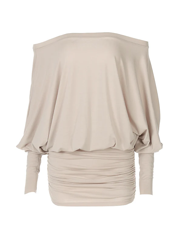 Women's Solid Off The Shoulder Sheer Ruched Dress - Image 2