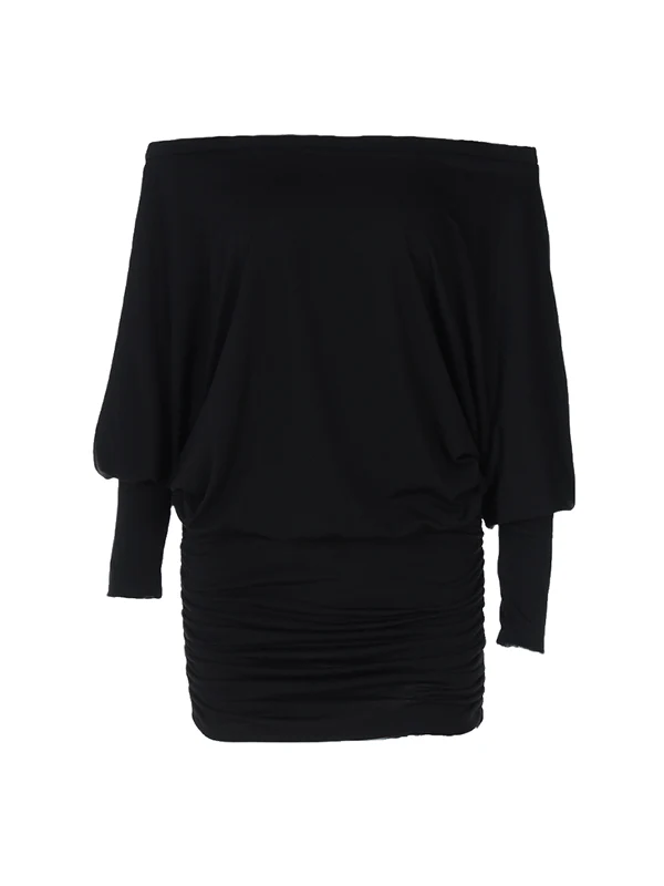 Women's Solid Off The Shoulder Sheer Ruched Dress - Image 5