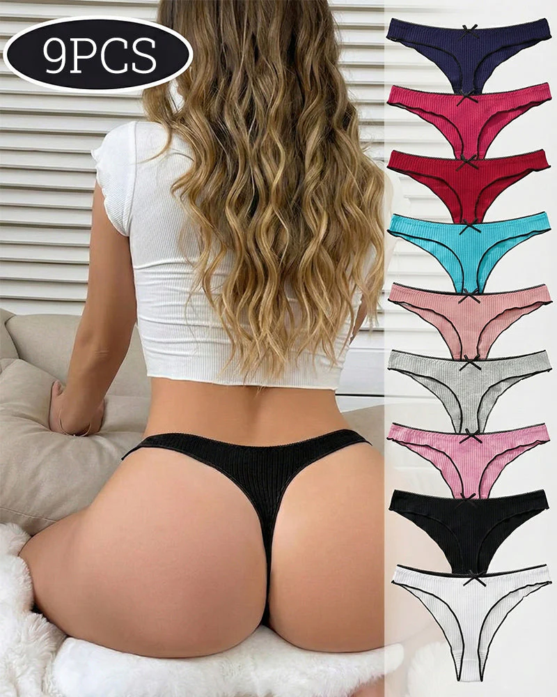 Women's Bow Low Waist Thong  Pack Ultra Soft Cotton（9 pack） - Image 3