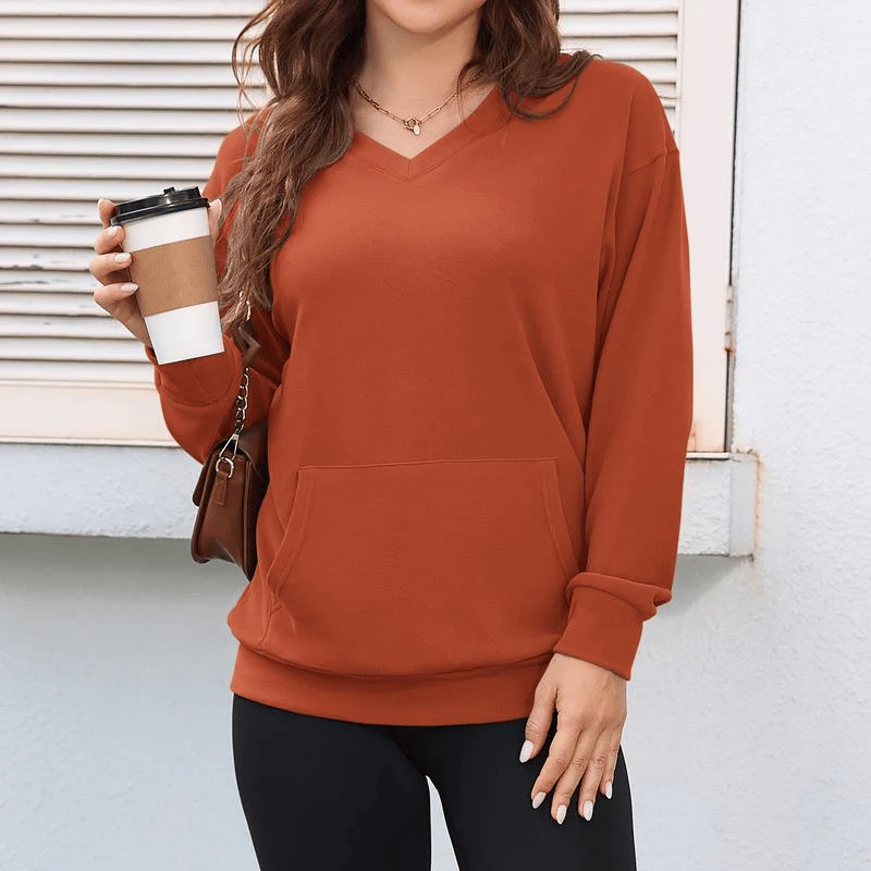 Women's Hatless V-Neck Hoodie with Pockets - Image 4