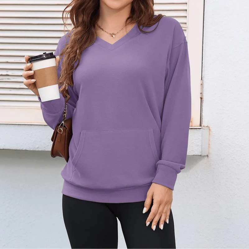 Women's Hatless V-Neck Hoodie with Pockets - Image 6