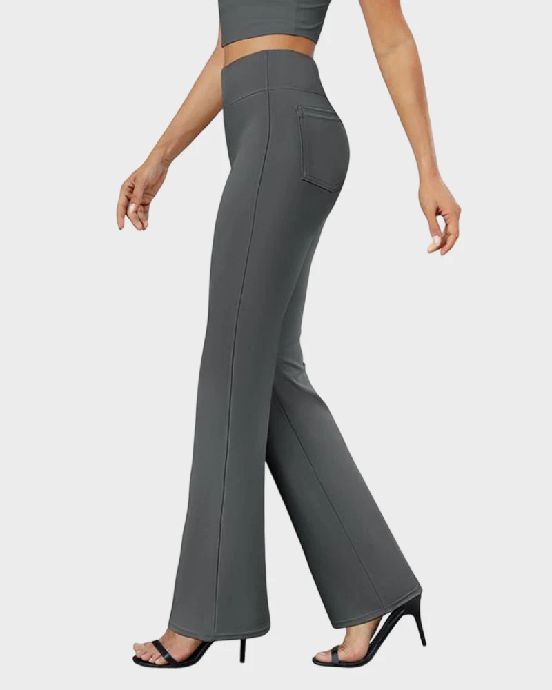 Womens High Waist Bootcut Trousers Stretch Office Pull On Slacks - Image 7