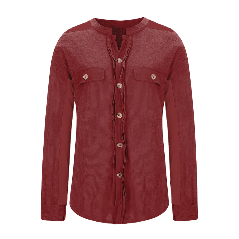 Women's Loose Fit Batwing Sleeve Waffle Knit Button Down Shirt Shacket Tops - Image 17