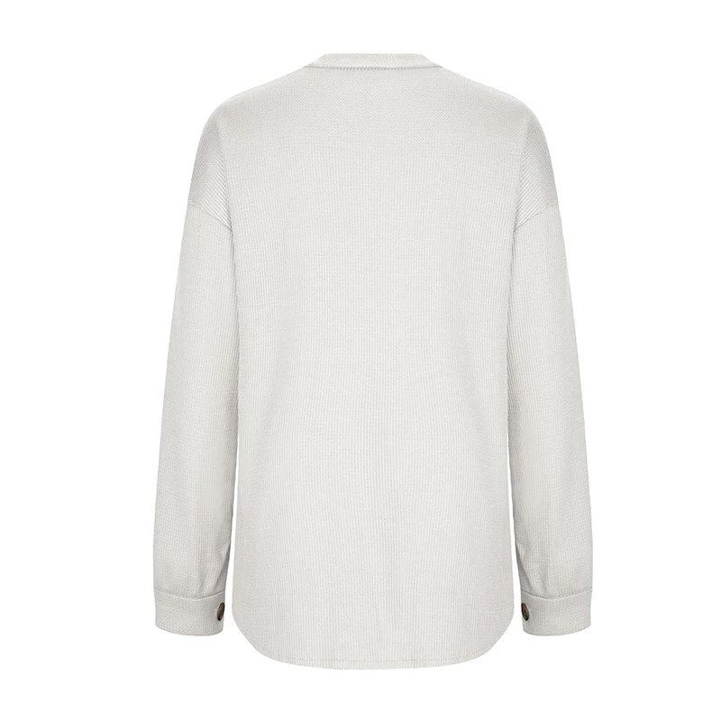 Women's Loose Fit Batwing Sleeve Waffle Knit Button Down Shirt Shacket Tops - Image 21
