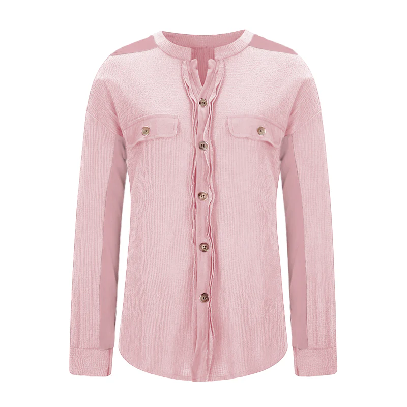 Women's Loose Fit Batwing Sleeve Waffle Knit Button Down Shirt Shacket Tops - Image 23