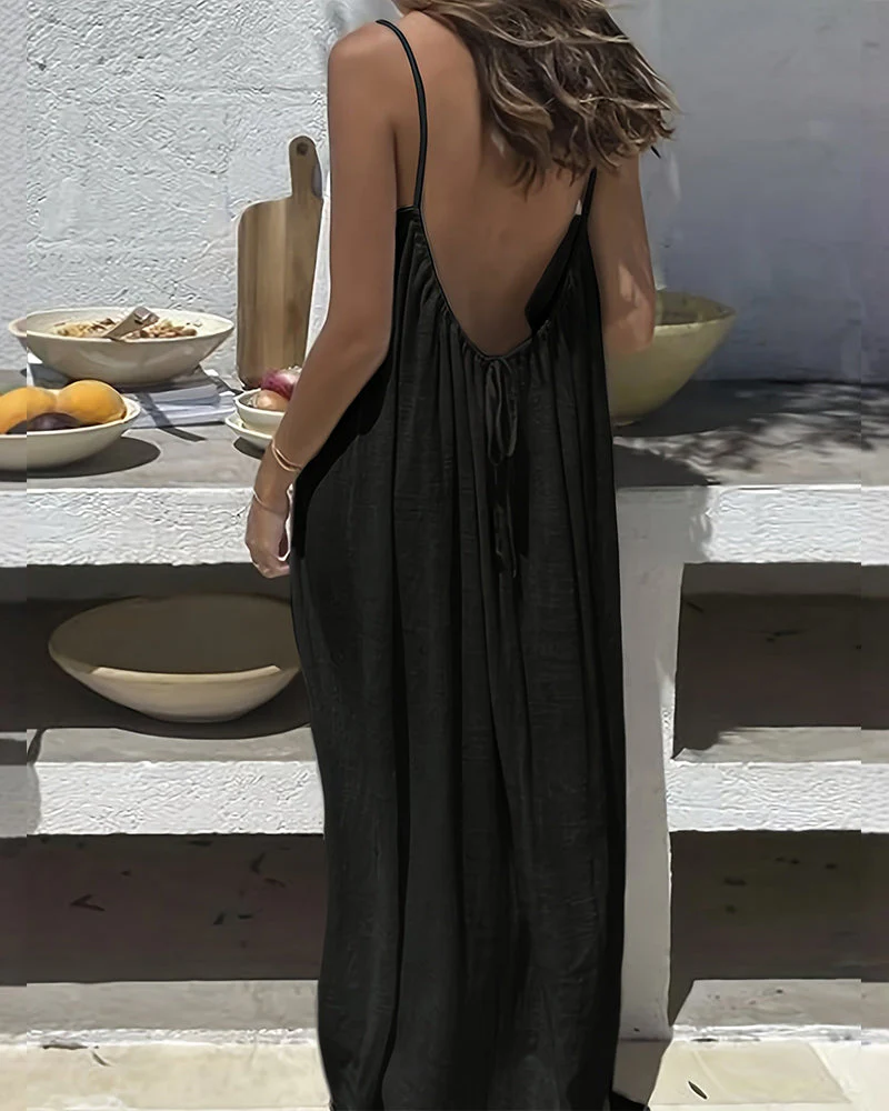 Women's Solid Color Backless Cami Dress - Image 2