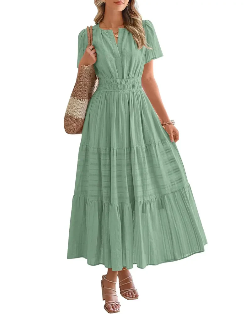 Womens Summer Lightweight Short Sleeve V Casual Midi Maxi Dresses - Image 16