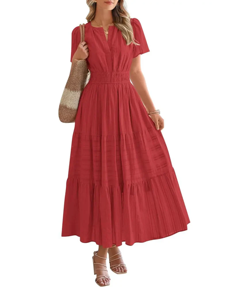 Womens Summer Lightweight Short Sleeve V Casual Midi Maxi Dresses - Image 18
